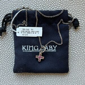 King baby necklace - cross pendant with garnets on sterling silver chain